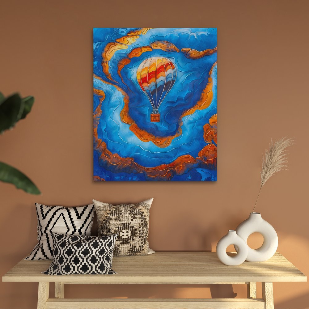 Blue Gold Hot Air Balloon - Luxury Wall Art