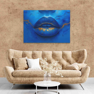 Blue Gold Lips - Luxury Wall Art