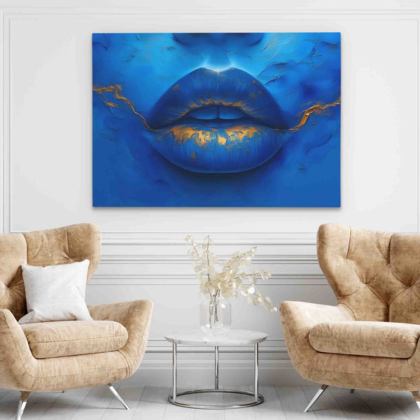 Blue Gold Lips in a room