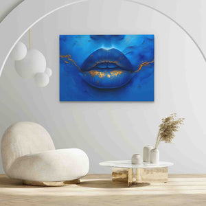Blue Gold Lips - Luxury Wall Art