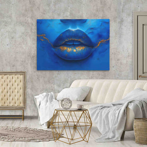 Blue Gold Lips - Luxury Wall Art