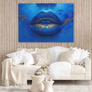 Blue Gold Lips - Luxury Wall Art