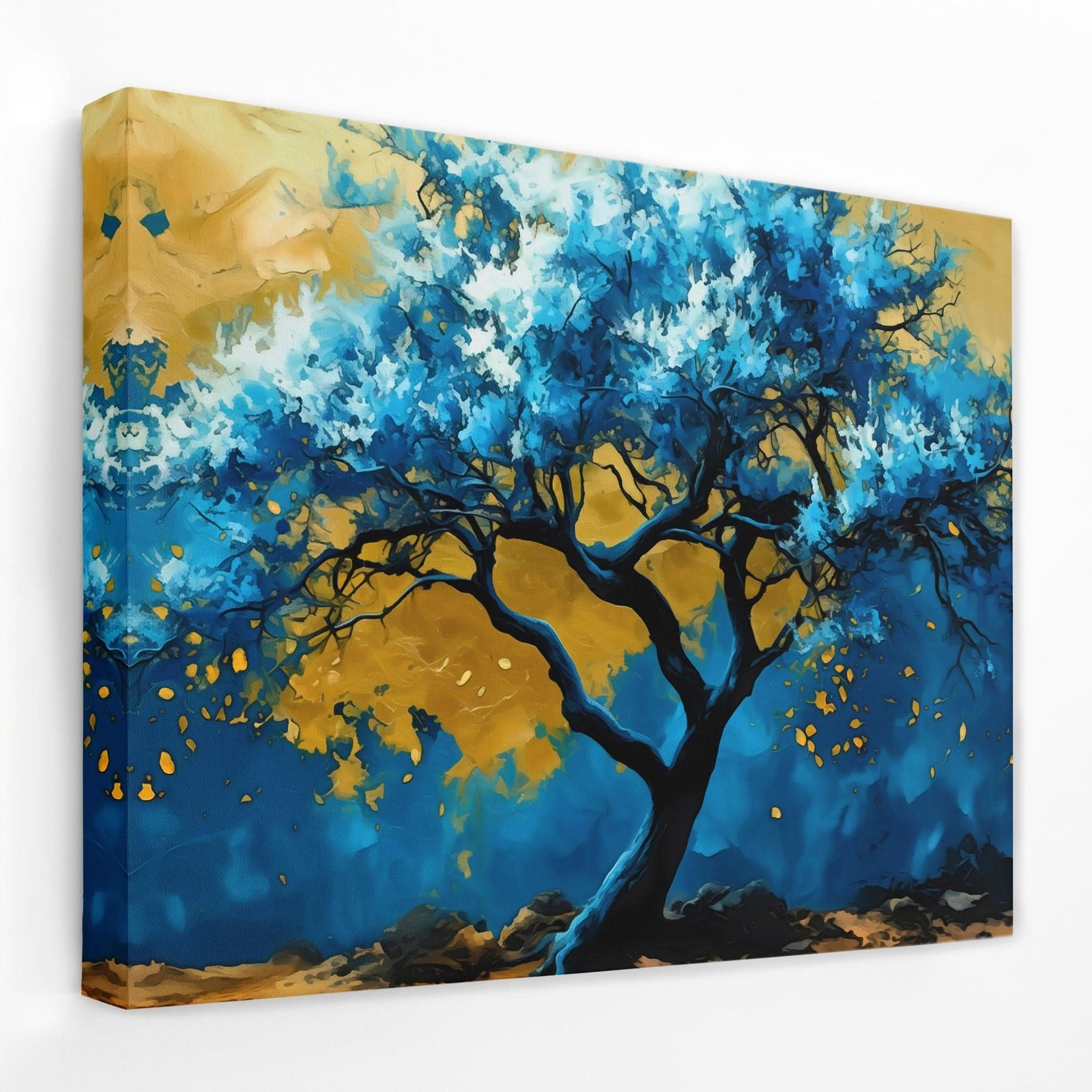 Blue Gold Tree - Horizontal Canvas Wall Art