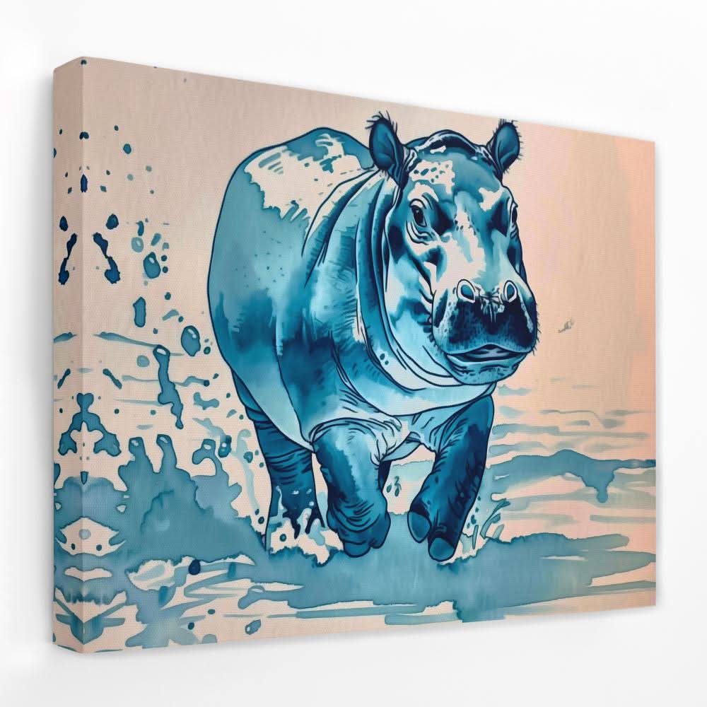 Blue Hippo - Animals Canvas Wall Art