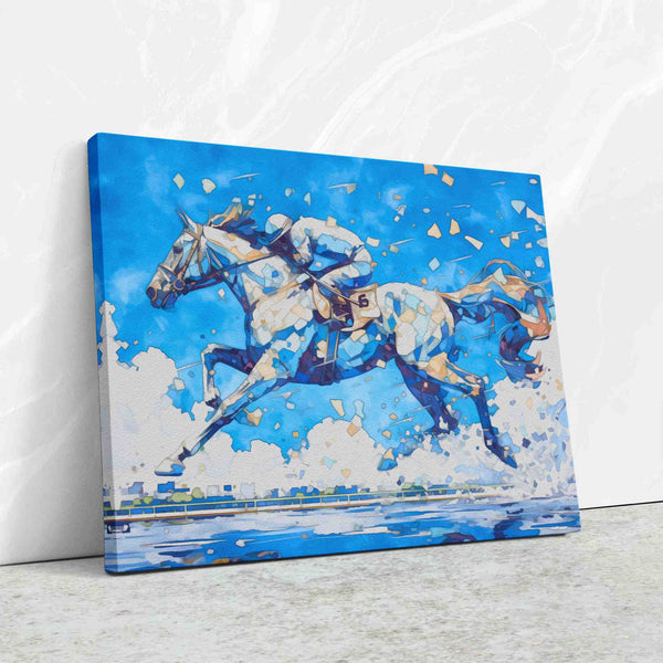Blue Horse Racing Impressionist Racehorse Artwork - Luxury Wall Art