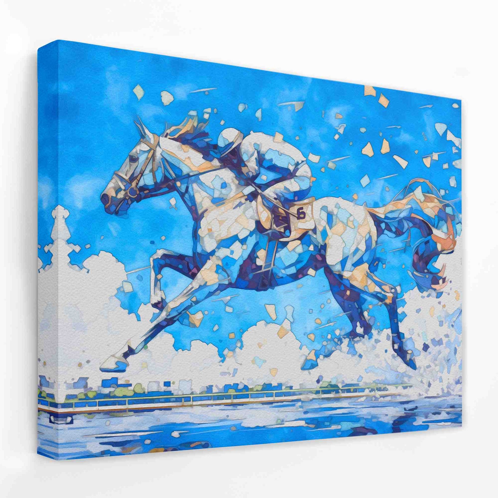 Blue Horse Racing - Horizontal Canvas Wall Art