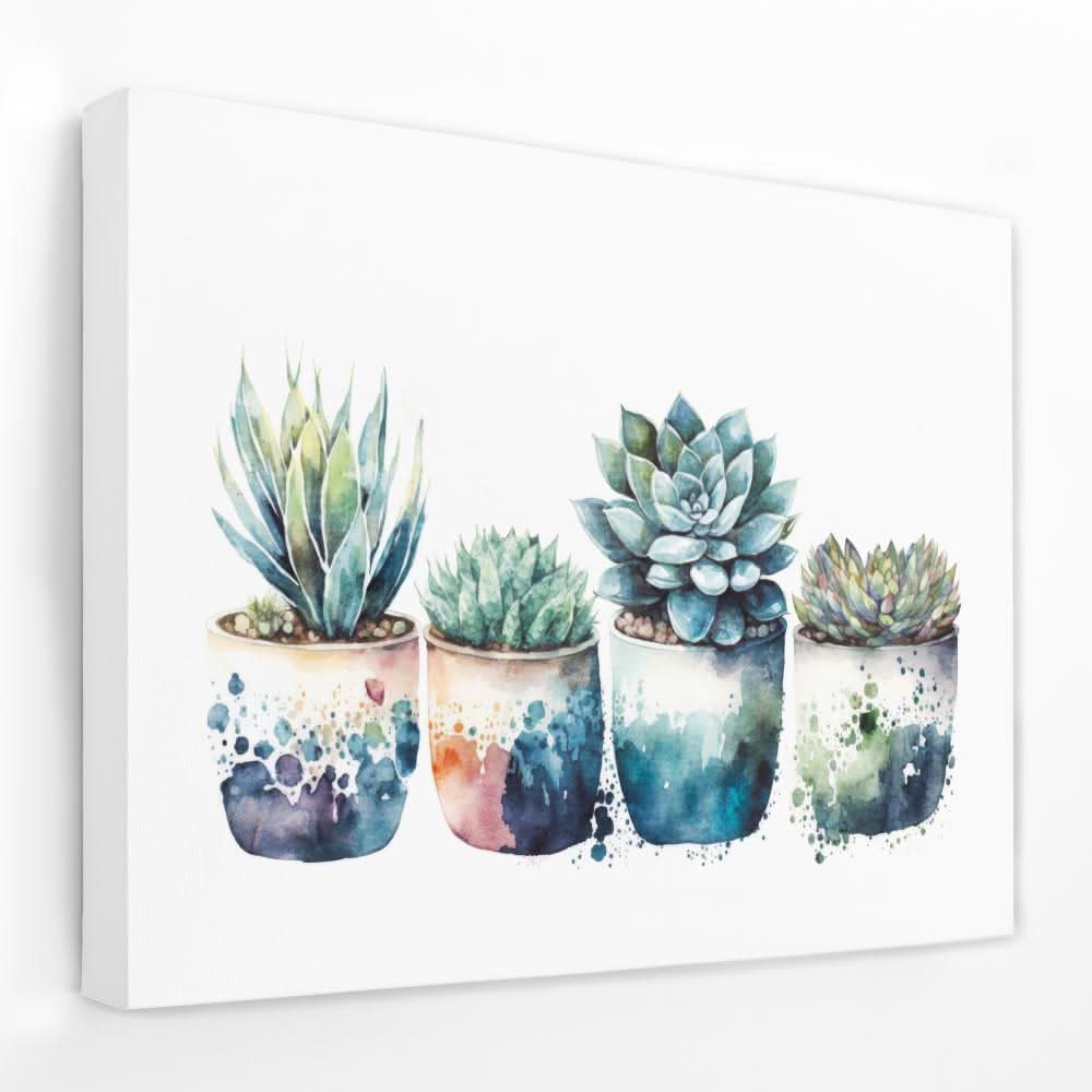 Blue Shades Succulents - Botanical Canvas Wall Art