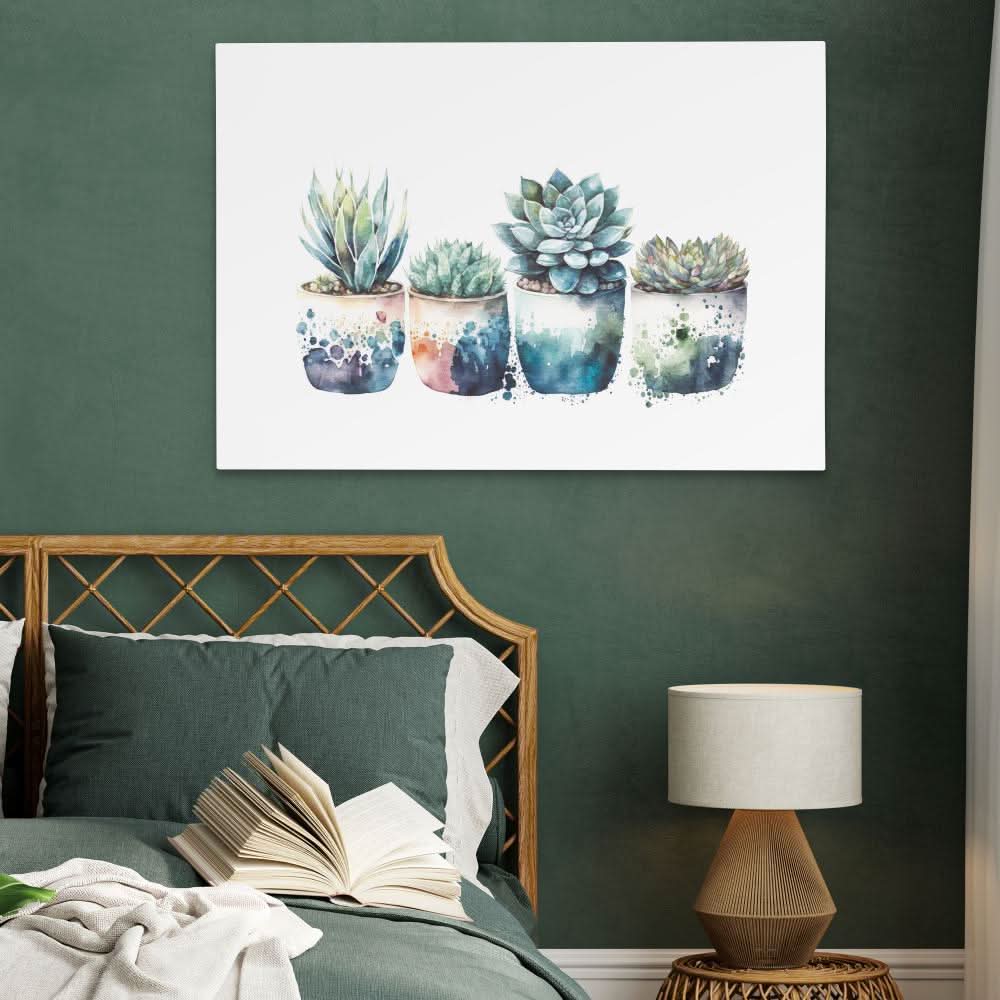 Blue Shades Succulents - Plant Decor Wall Art in Black Frame