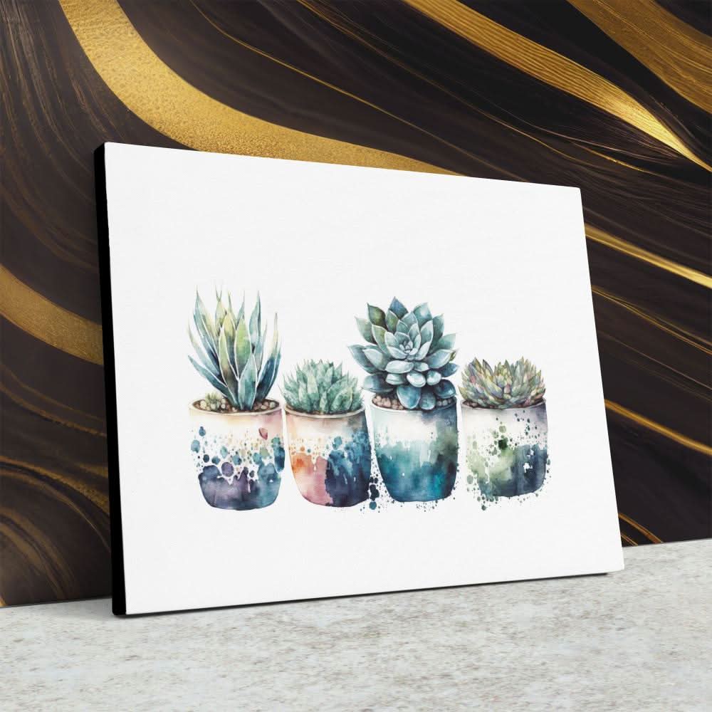 Blue Shades Succulents - Large Watercolor Canvas Print