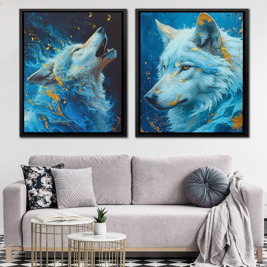Blue Spirit Wolves in a living room