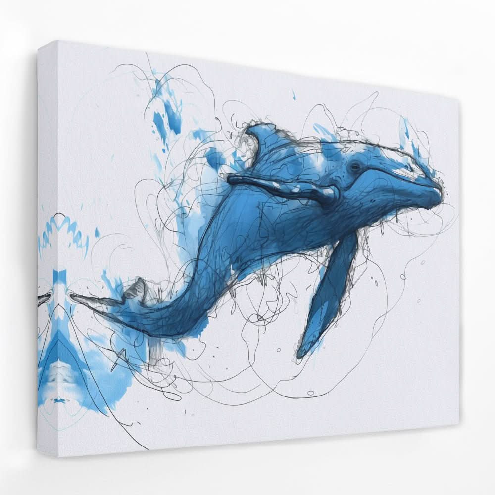Blue Whale Doodle - Animals Canvas Wall Art