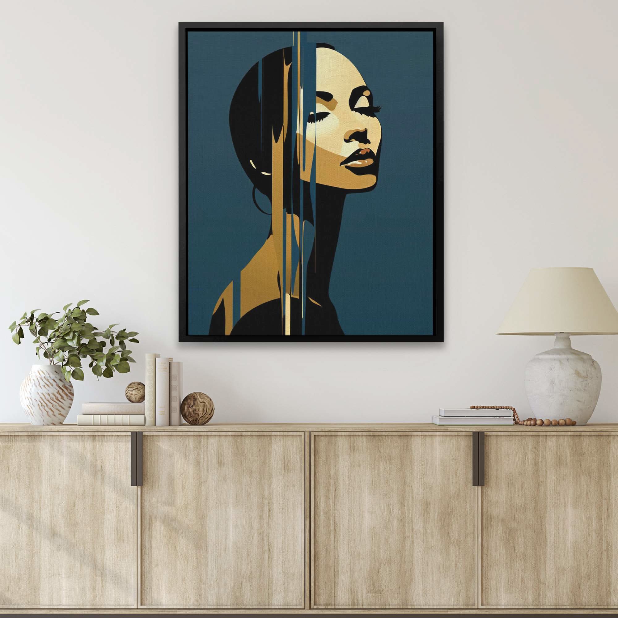 Bold Feminine Beauty Canvas | Blue Abstract Art