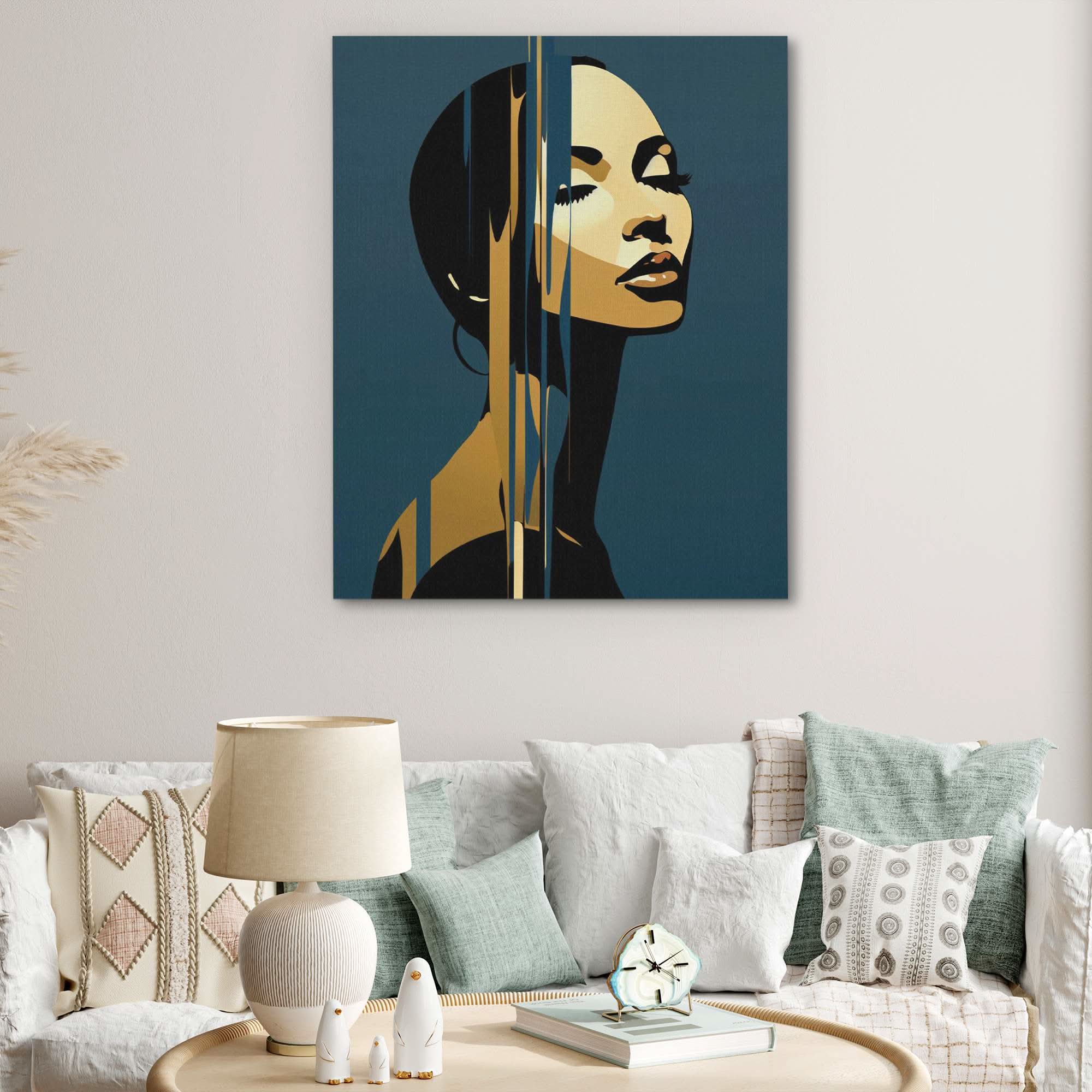 Bold Feminine Beauty Canvas | Blue Abstract Art