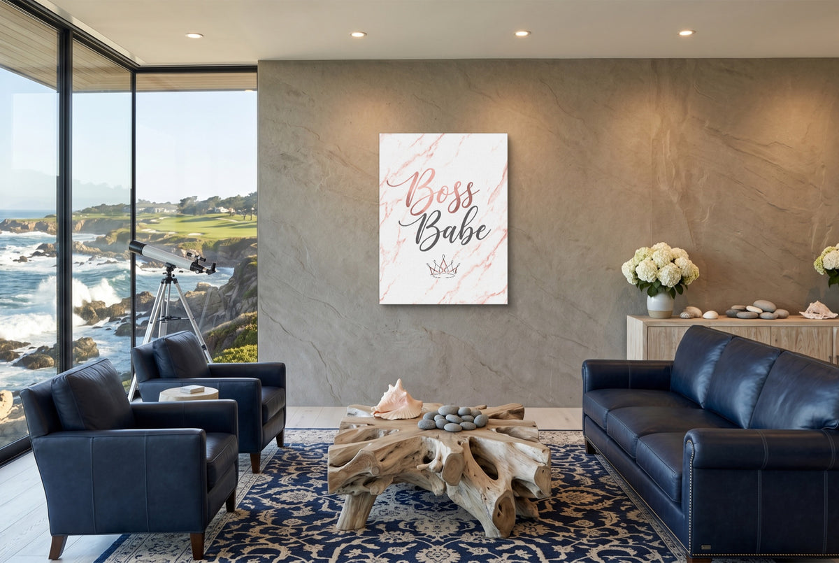 Boss Babe Pink Marble — boss babe pink marble living room with ocean view 1port flush print