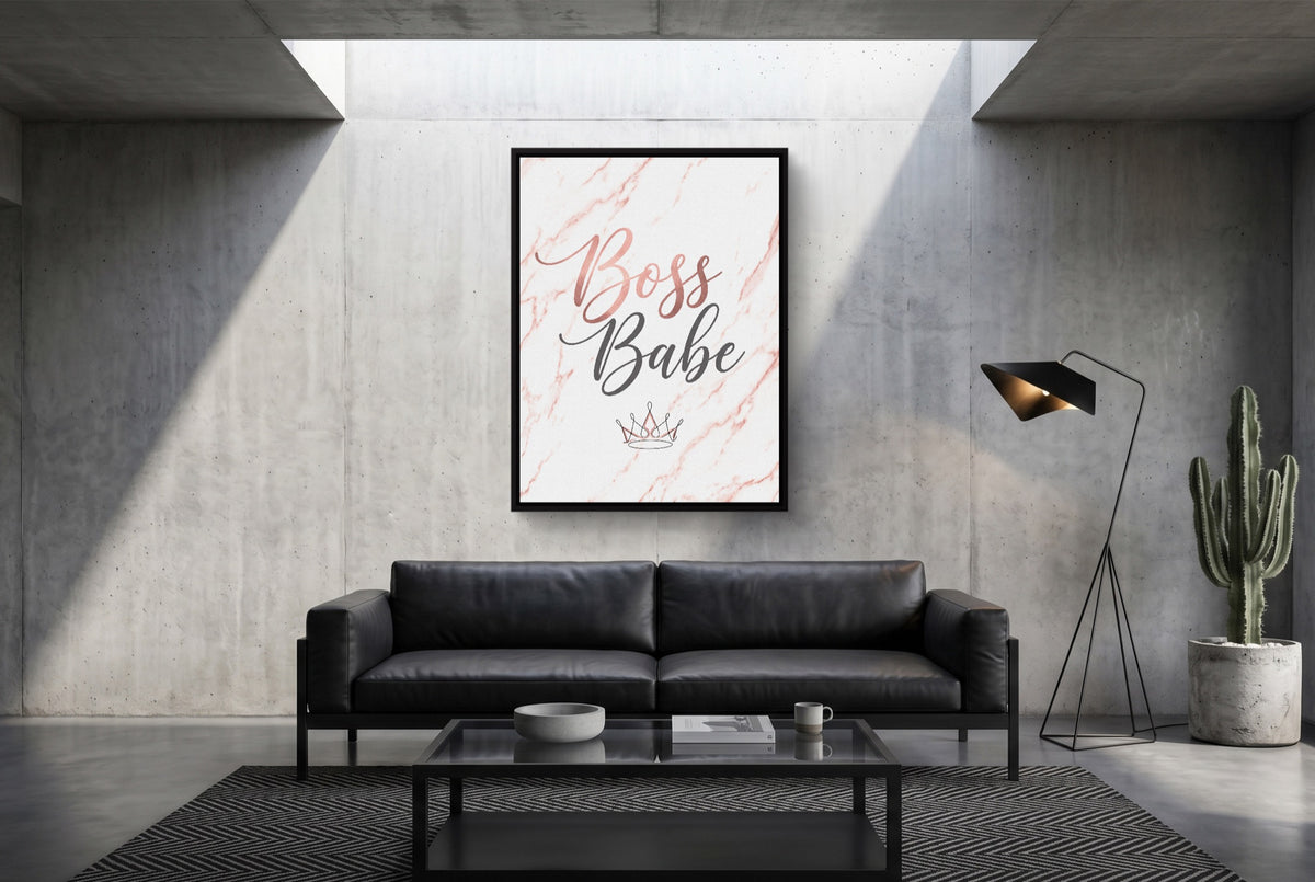 Boss Babe Pink Marble — boss babe pink marble modern minimalist living room 1port framed black