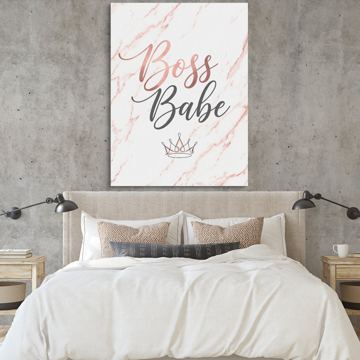 Boss Babe Pink Marble — boss babe pink marble sq bedroom cement wall 1port flush print