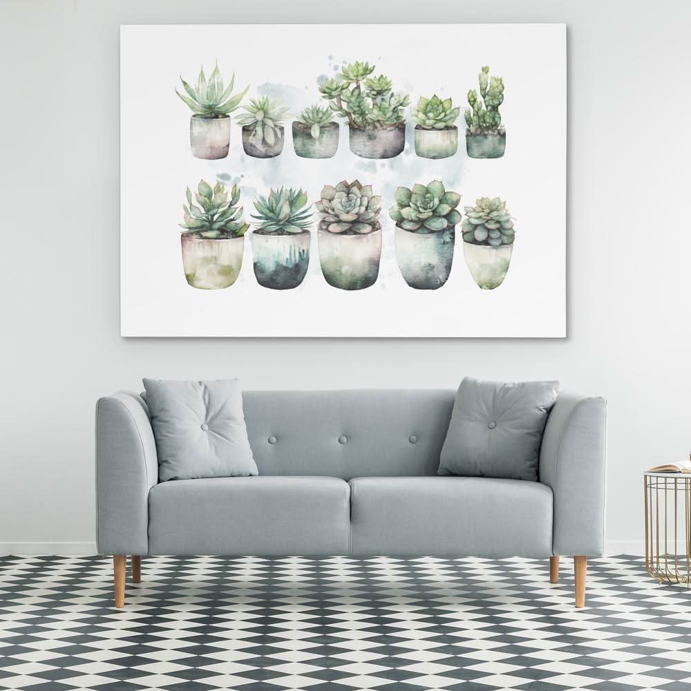 Botanical Pots - Minimalist Green Canvas Wall Art
