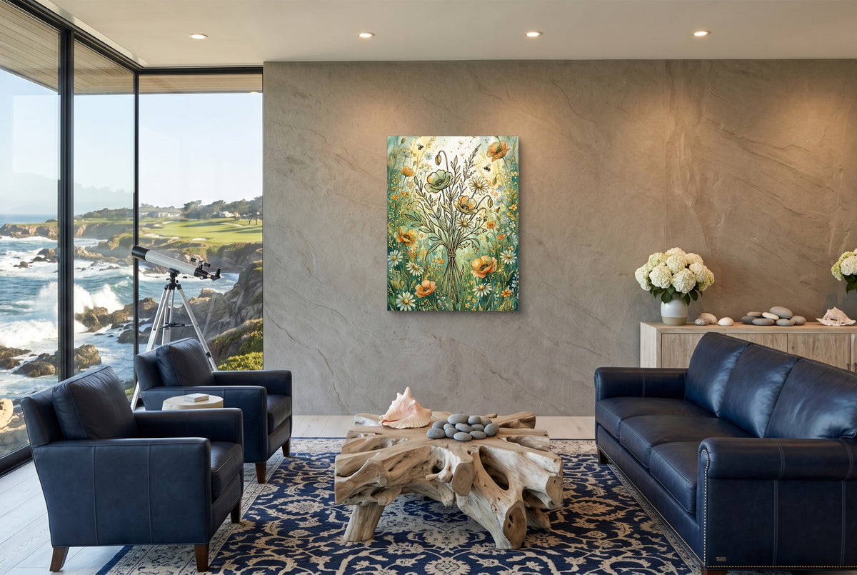 Bouquet Golden Meadow — bouquet golden meadow living room with ocean view 1port flush print