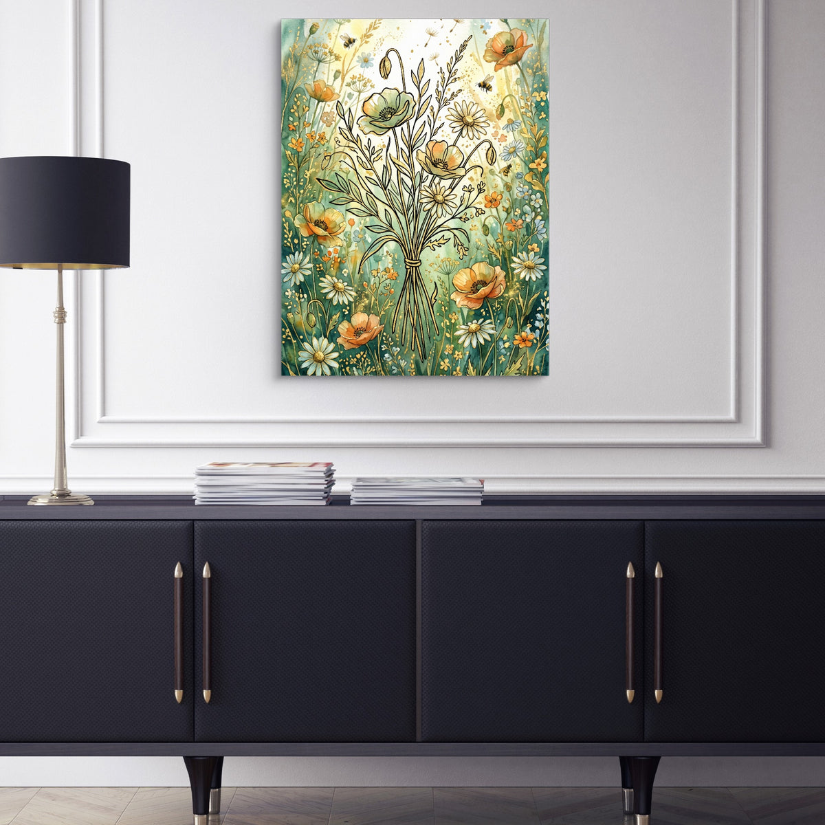 Bouquet Golden Meadow — bouquet golden meadow sq blue cabinet 1port flush print