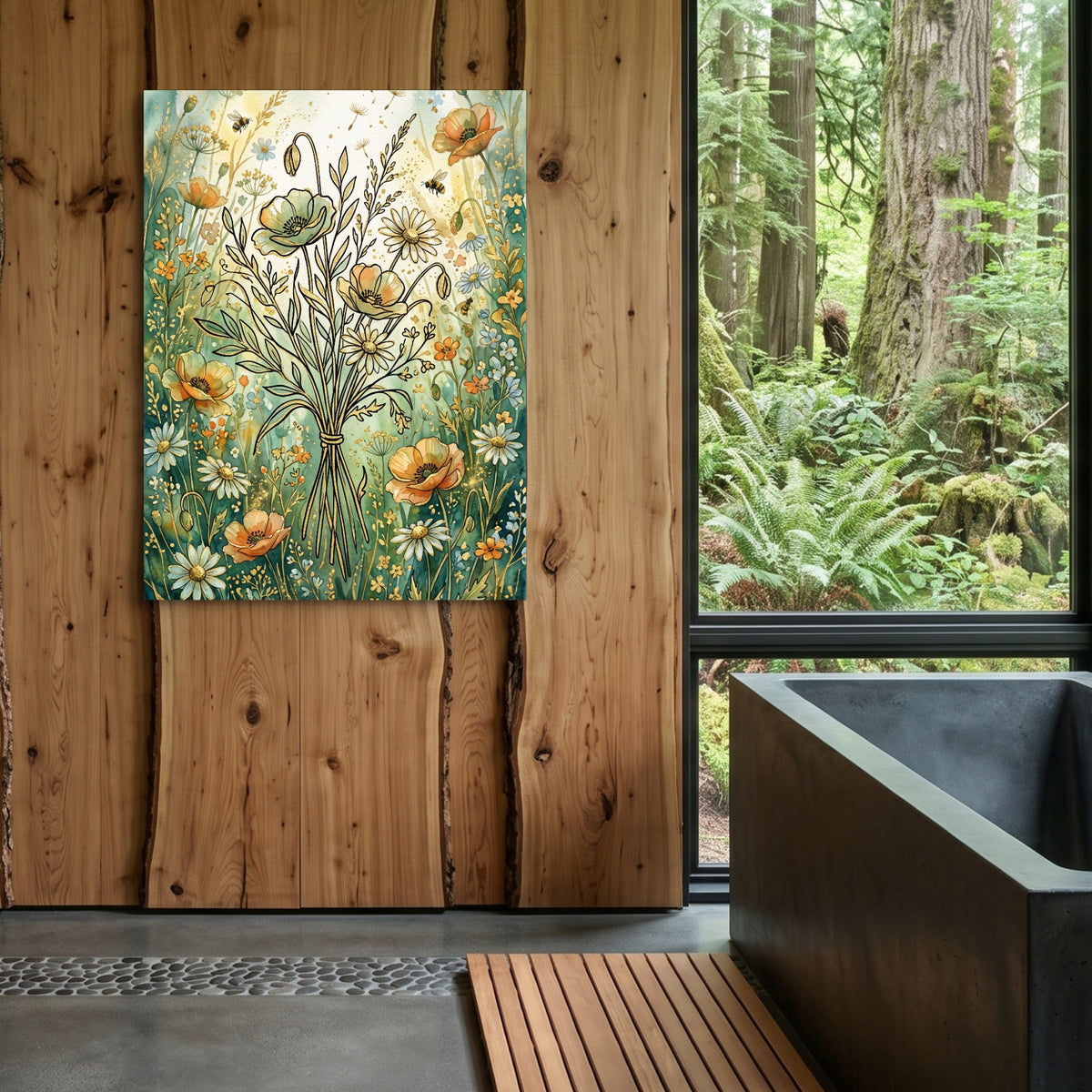 Bouquet Golden Meadow — bouquet golden meadow sq outdoor bathroom log 1port flush print