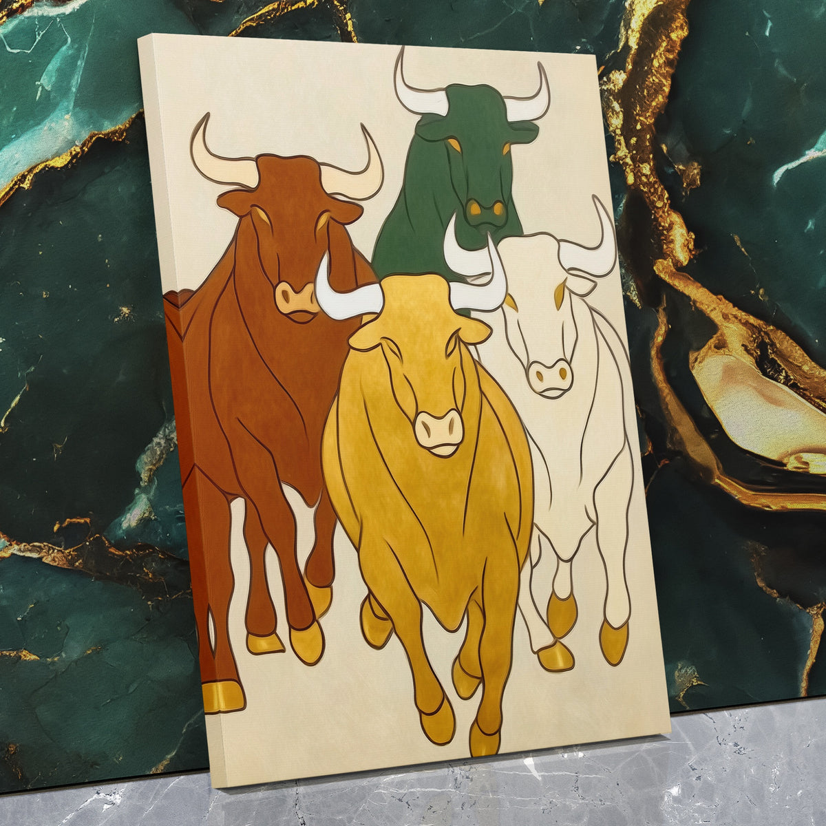 Brazen Bulls Striding — Brazen Bulls Striding Against Wall   Mirror Wrap V3 12