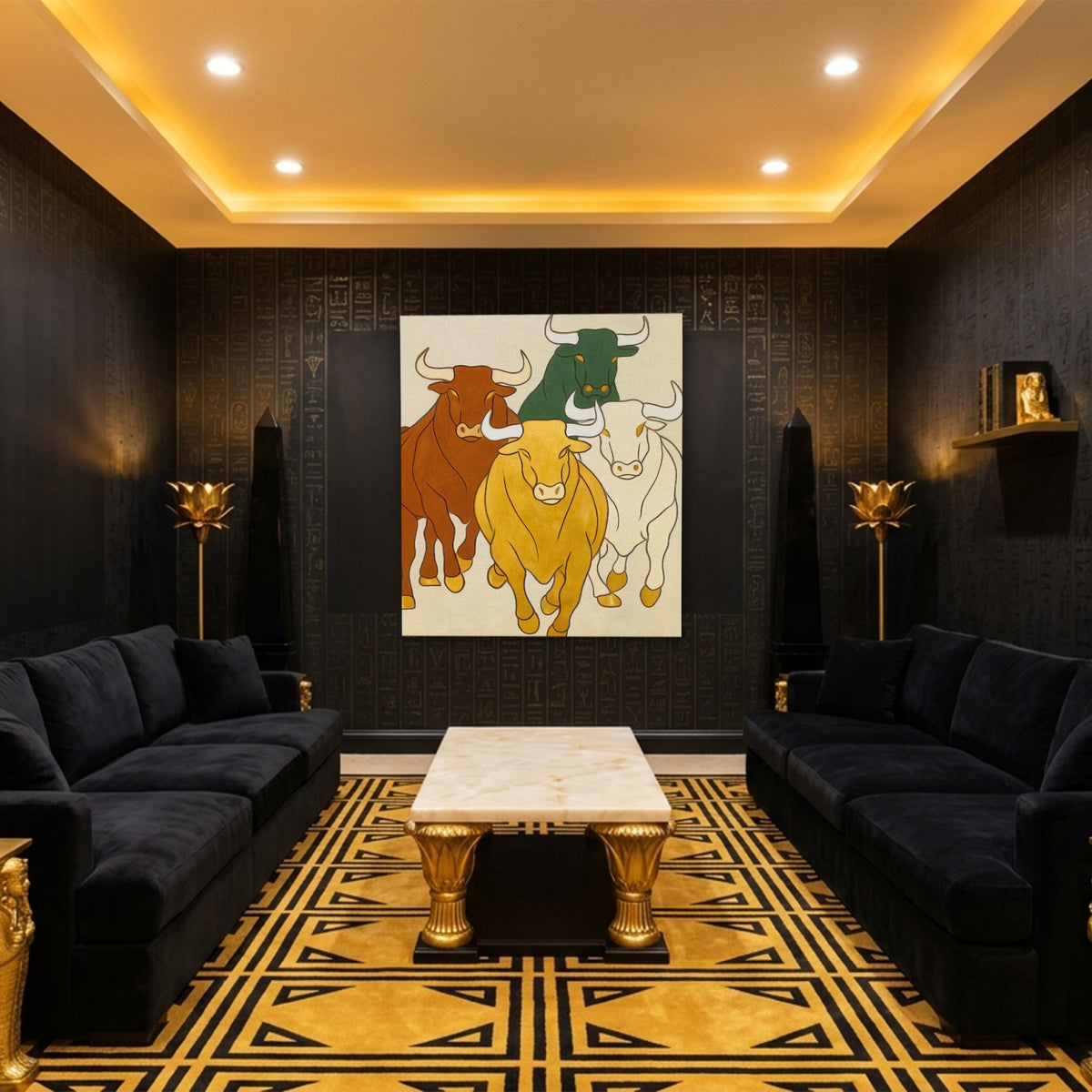 Brazen Bulls Striding — Brazen Bulls Striding Egyptian Room Port 132