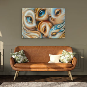 Bright - Eyed Owl Family - Luxury Wall Art