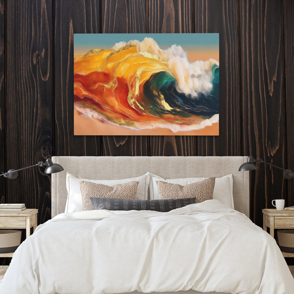Bronze Ocean Surge — Bronze Ocean Surge Bedroom with Wood Walls 19