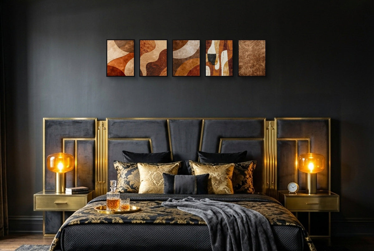 Brown Minimalist Abstract 5-Piece Set - Luxury Wall Art