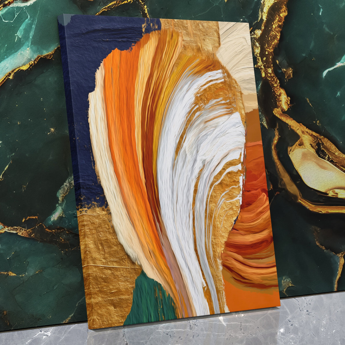 Brushstroke Orange Swirl — Brushstroke Orange Swirl Against Wall   Mirror Wrap V3 13