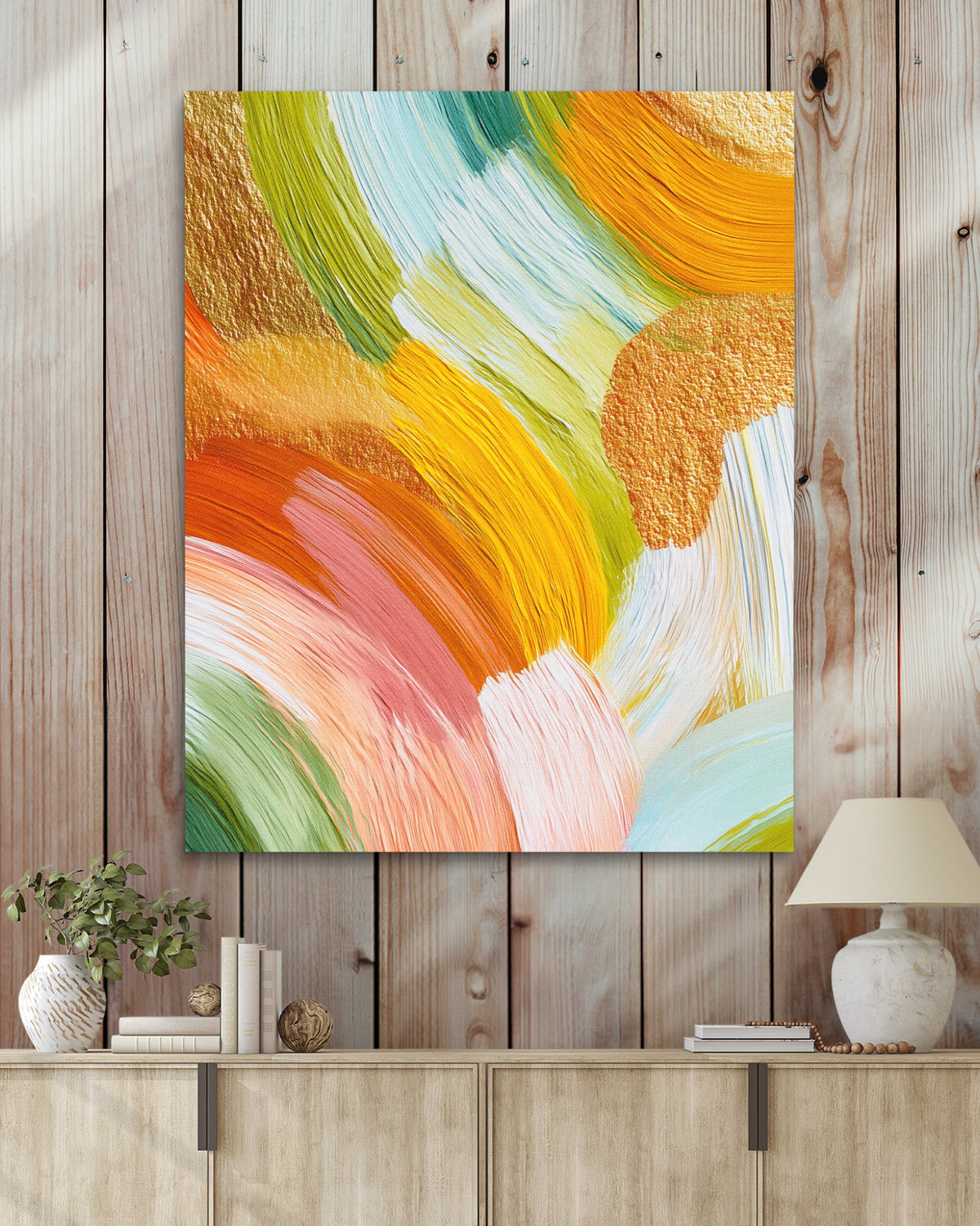 Brushstroke Soft Sage — Brushstroke Soft Sage Wood Walls With Table 327
