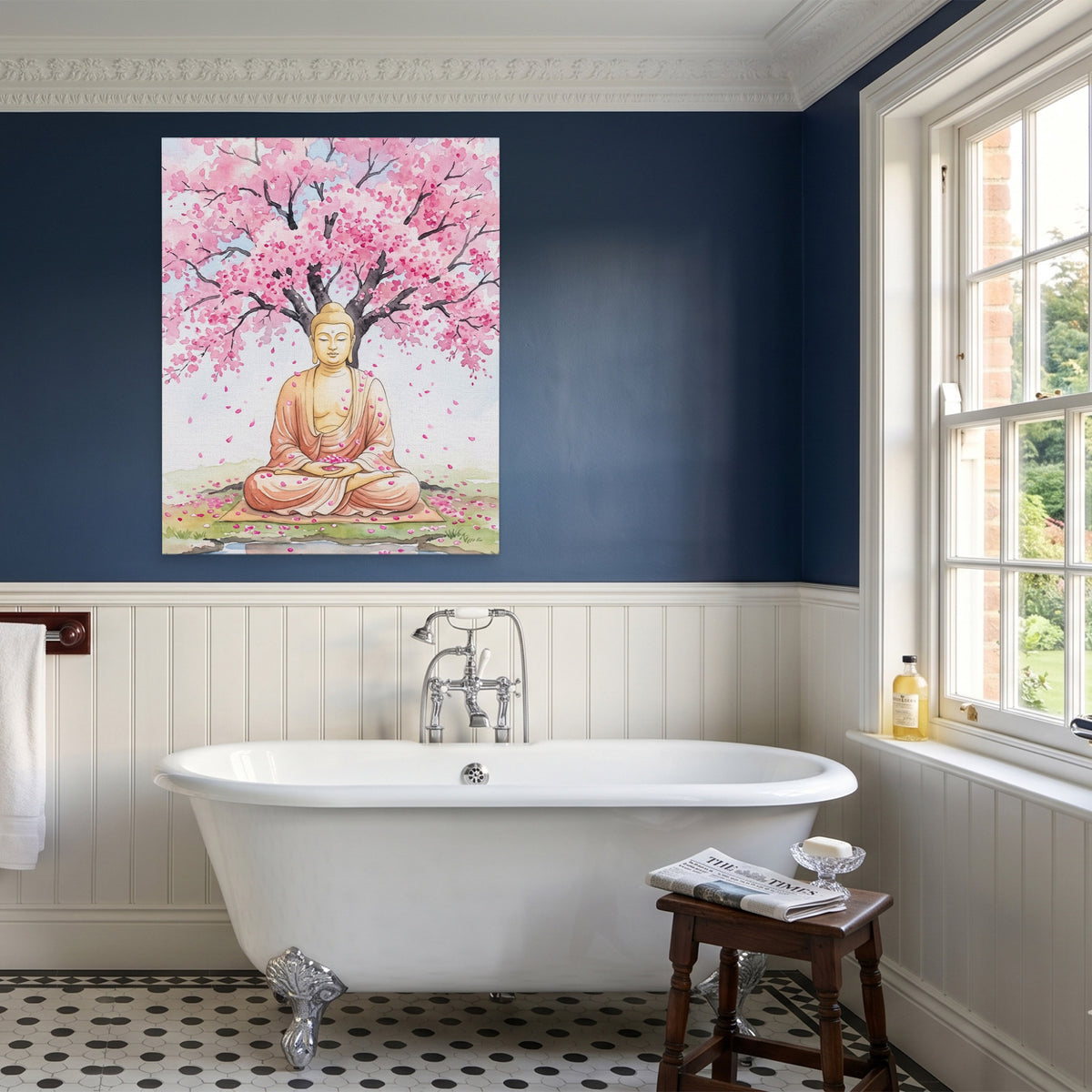 Buddha Cherry Blossom — Buddha Cherry Blossom Blue Bathroom Port 62