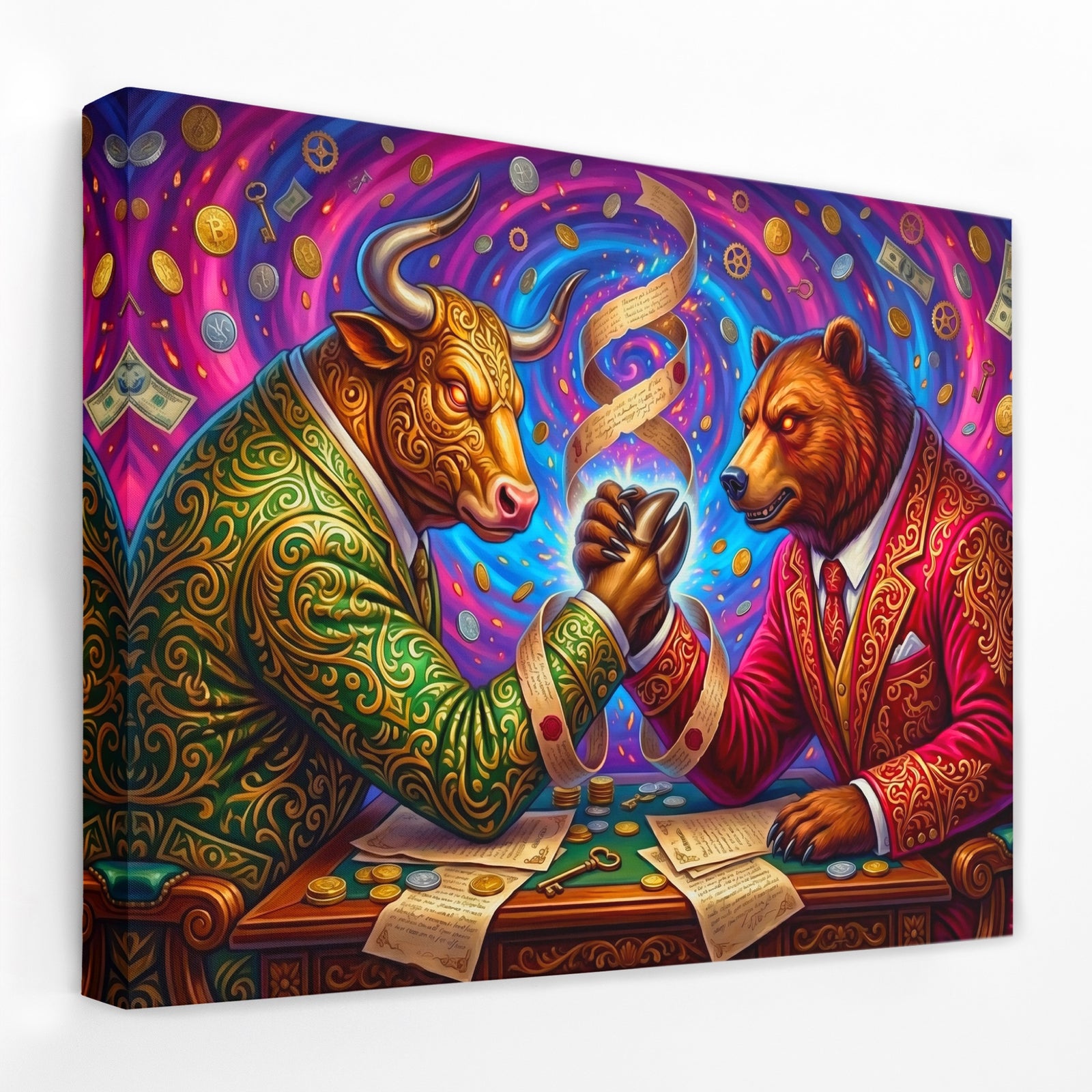 Bull Bear Armwrestle — Bull Bear Armwrestle Landscape   Side View   Mirror Wrap 104