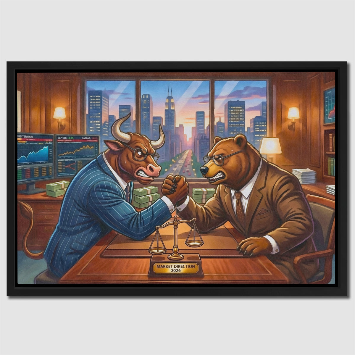 Bull Bear Office Arm Wrestle — Bull Bear Office Arm Wrestle Close Up Landscape 38