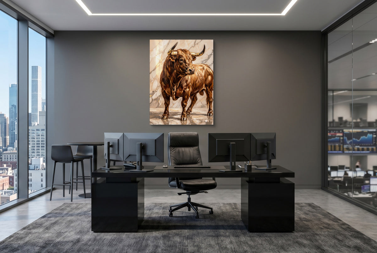 Bull in Marble Hall — bull in marble hall office desk with monitors 1port flush print