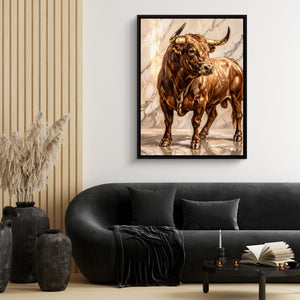 Bull in Marble Hall — bull in marble hall sq black couch and wood walls 1port framed black