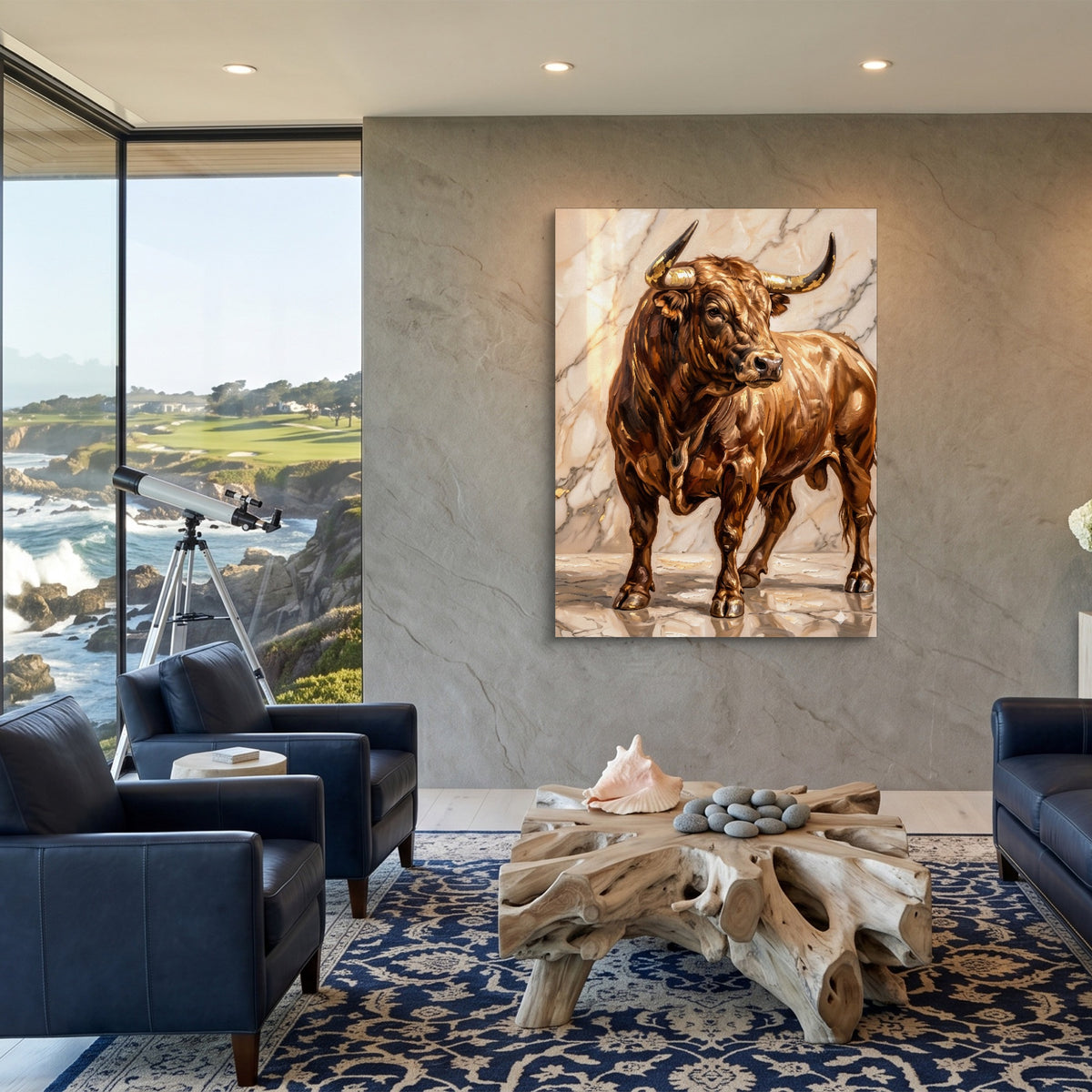Bull in Marble Hall — bull in marble hall sq coastal views 1port flush print