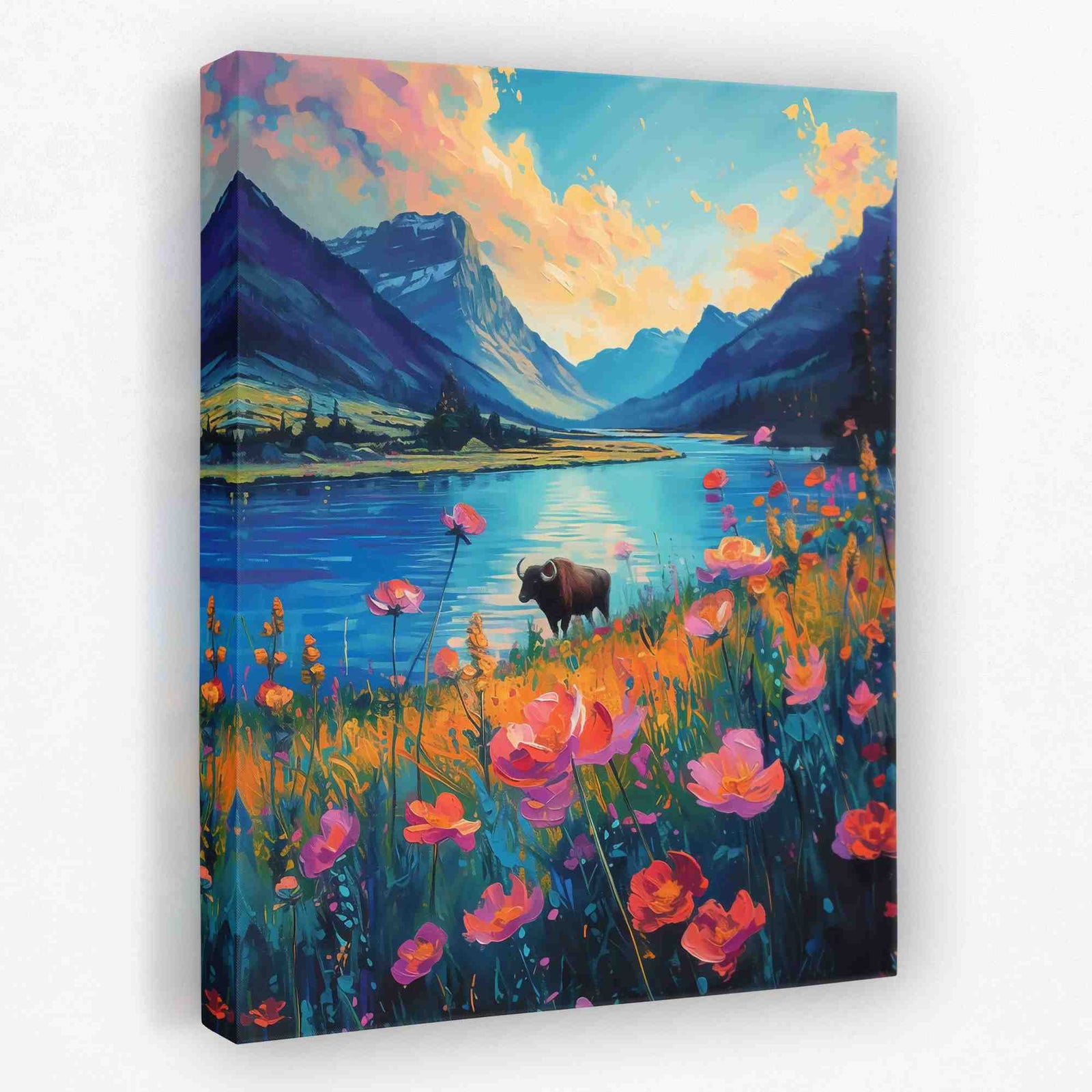 Bull Prairie - Animals Canvas Wall Art