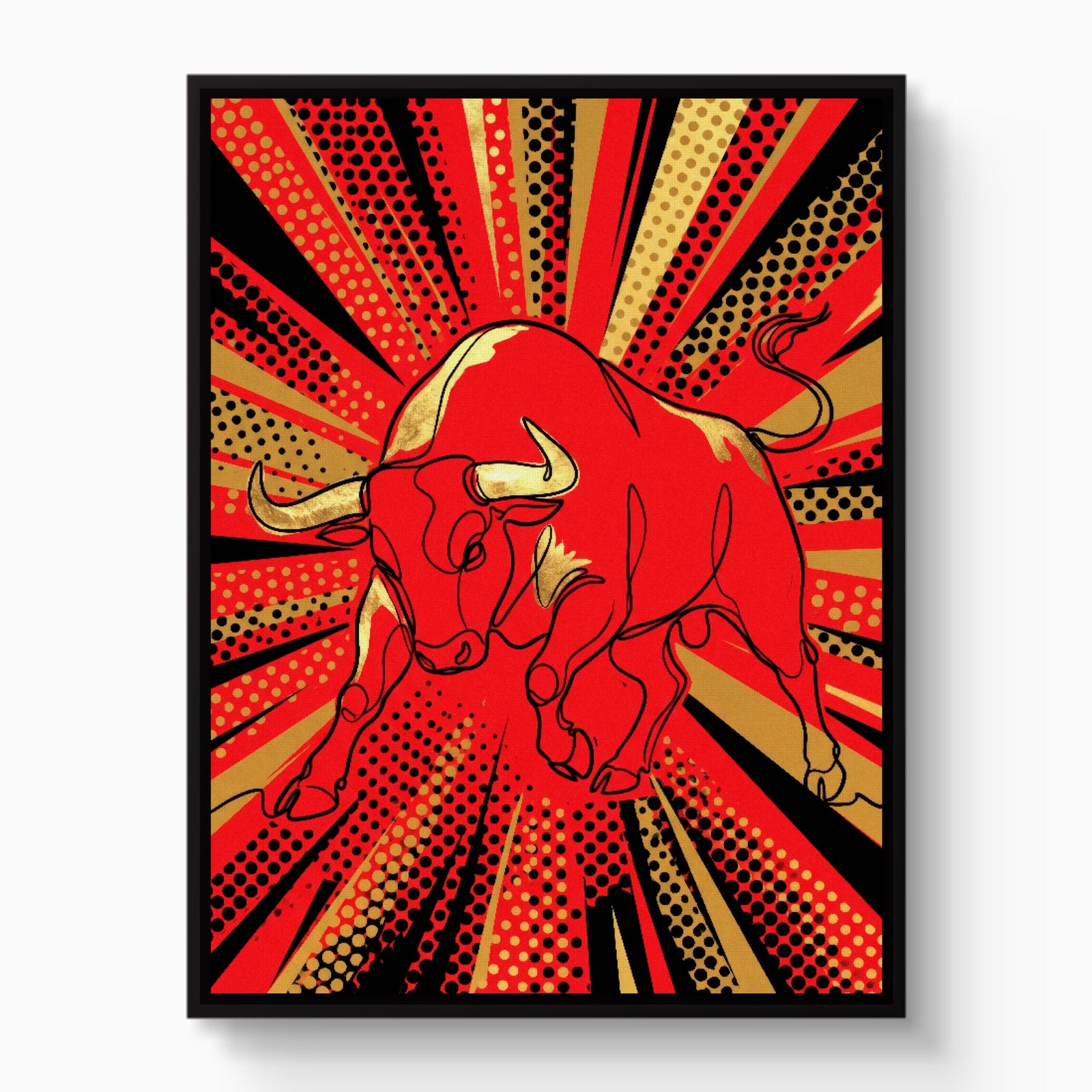 Bull Red Charge — bull red charge white studio framed black