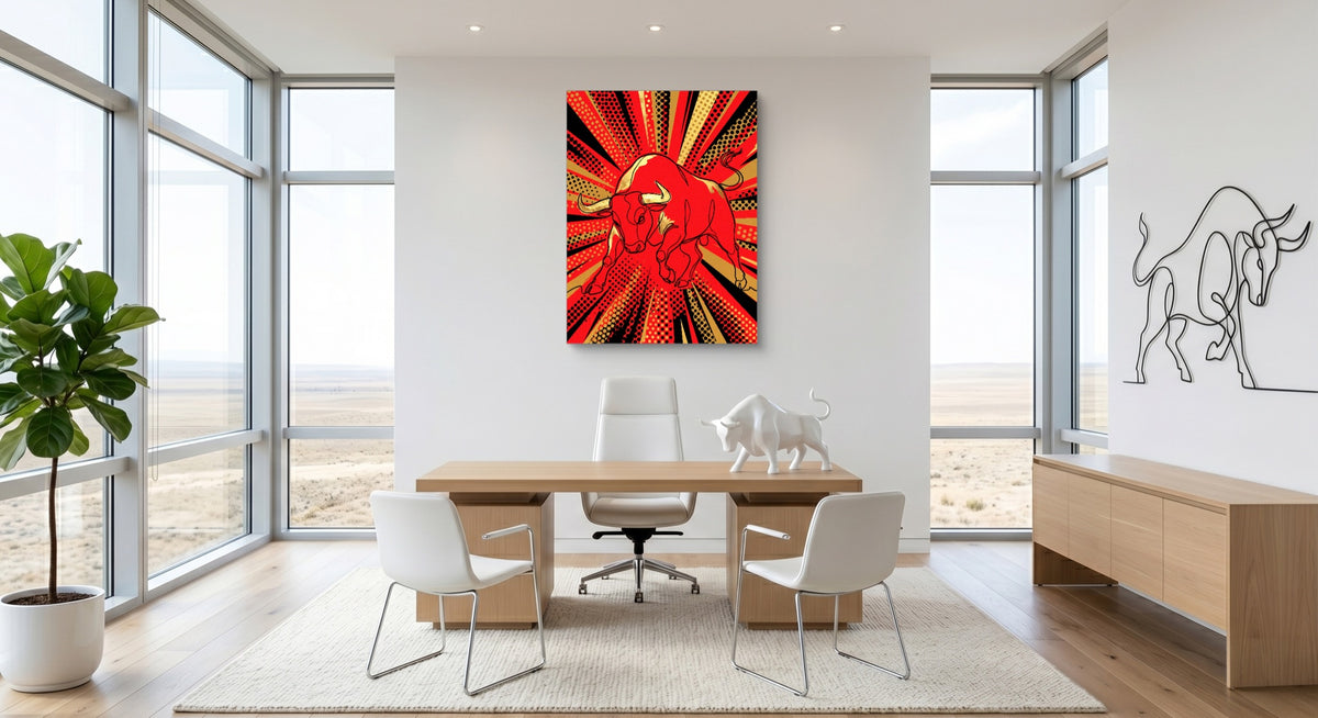 Bull Red Charge — bull red charge office space with furniture 1port flush print