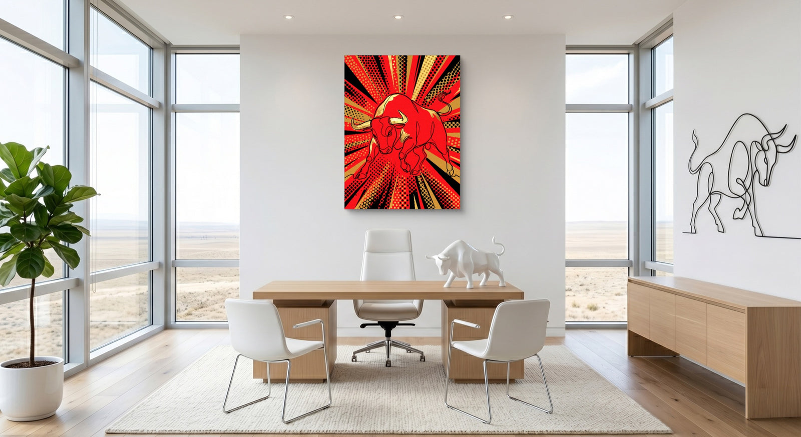 Bull Red Charge — bull red charge white studio framed black