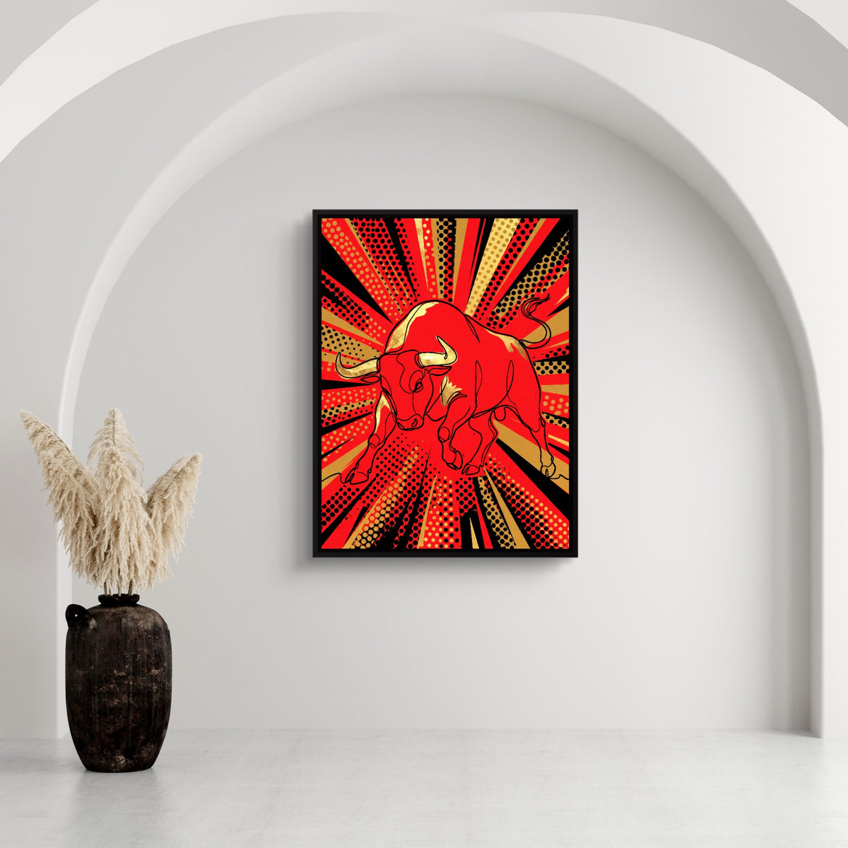 Bull Red Charge — bull red charge sq white wall 1port framed black