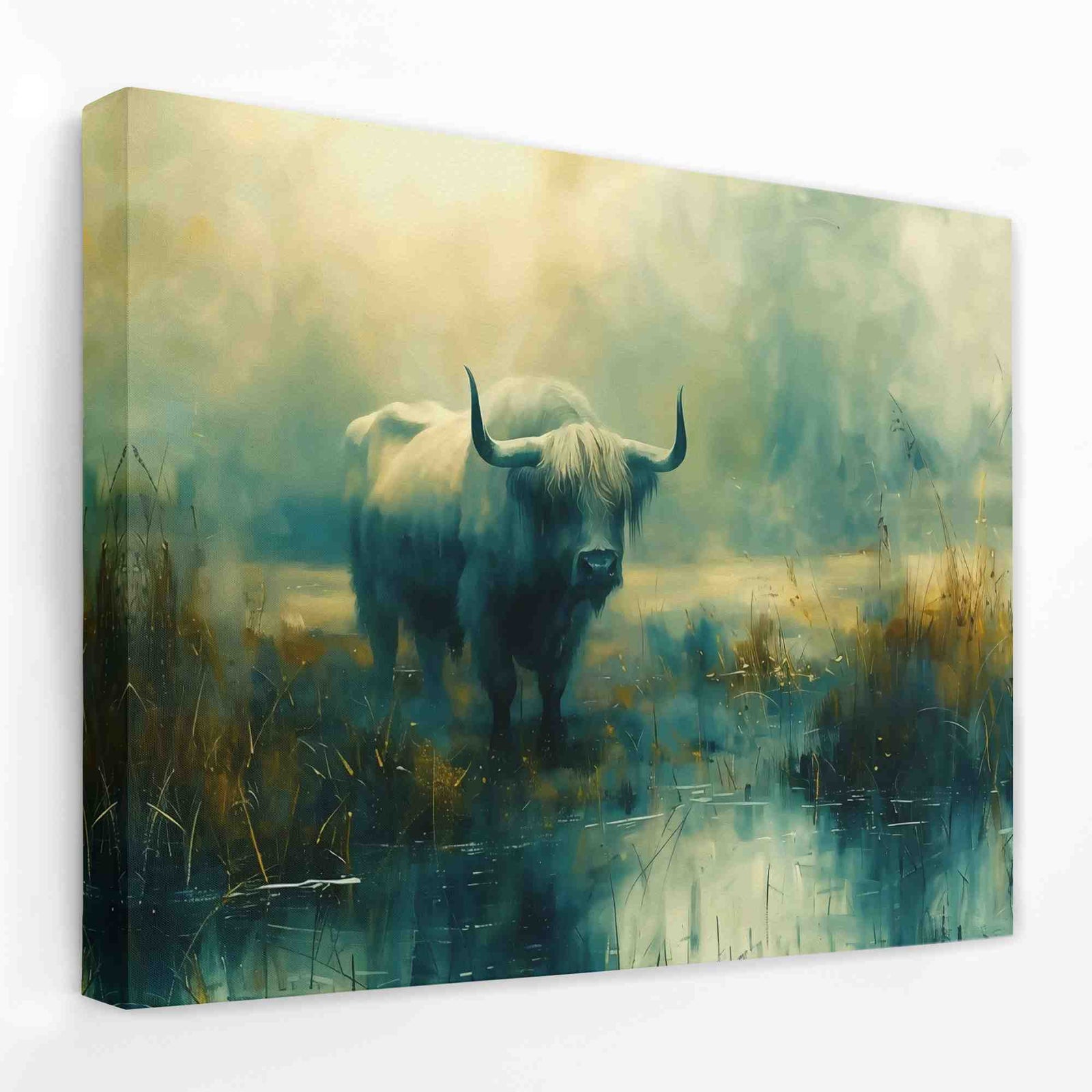 Bull Reflection - Animals Canvas Wall Art