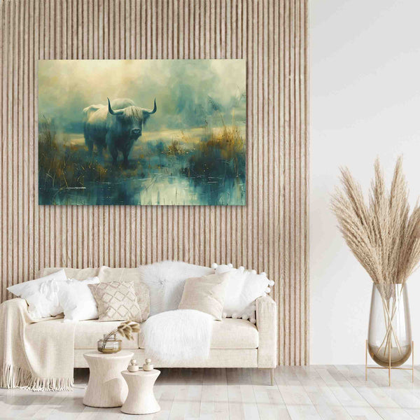 Bull Reflection - Tranquil Nature Artwork