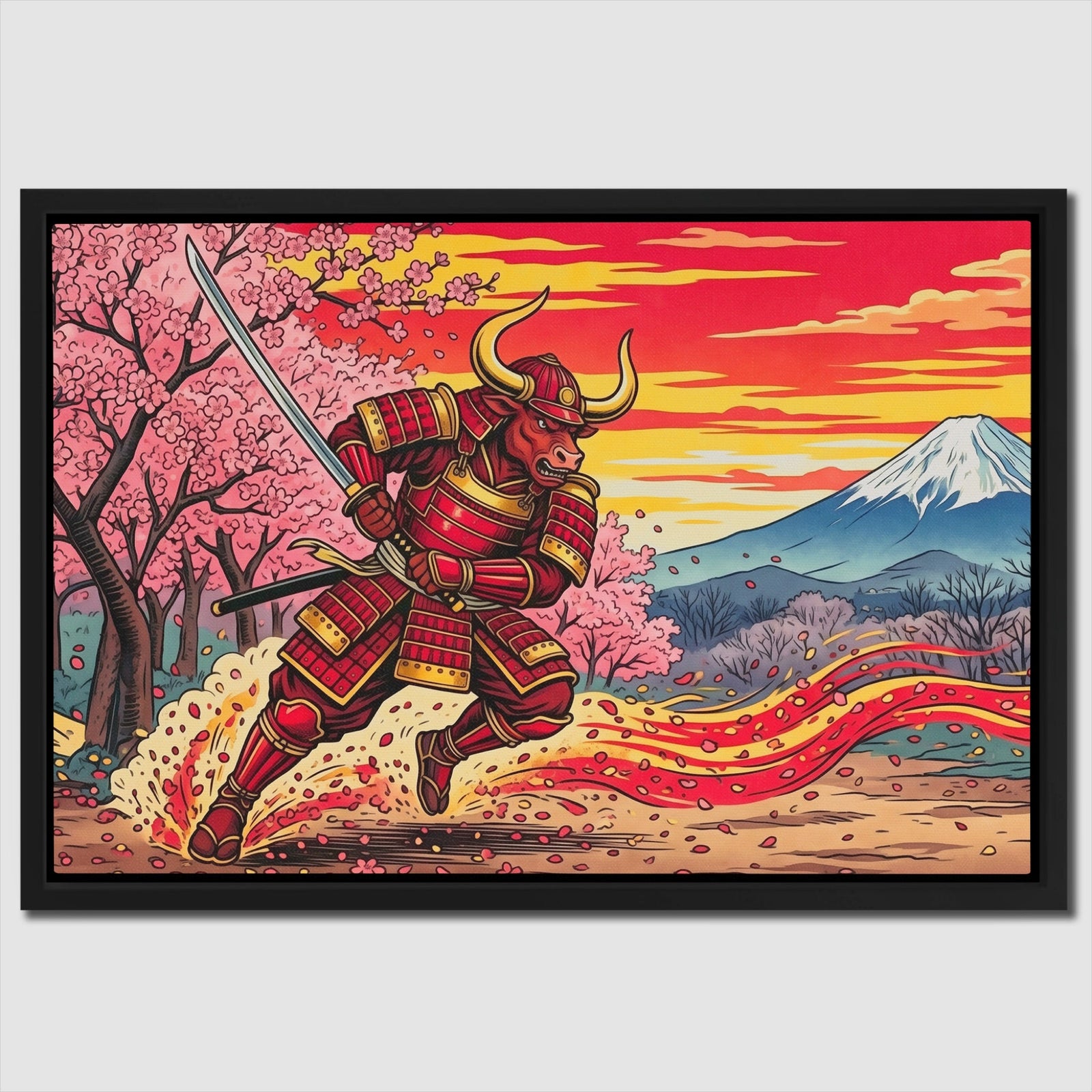 Bull Samurai Charging - Luxury Wall Art