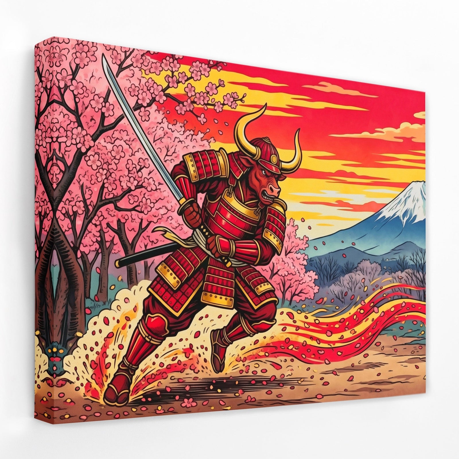 Bull Samurai Charging - Luxury Wall Art