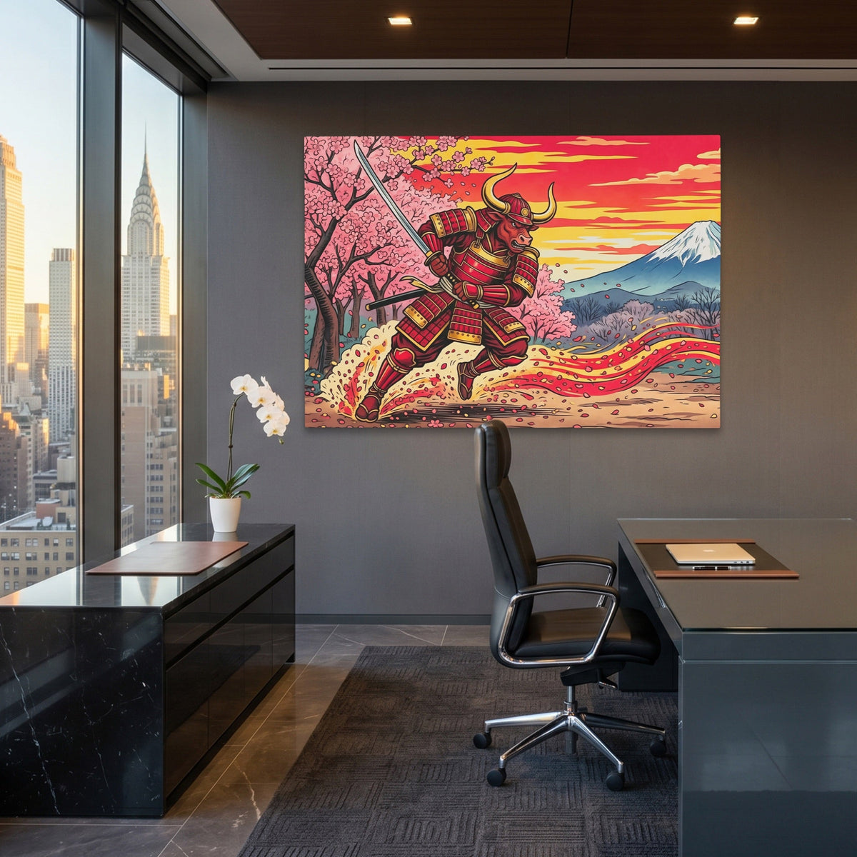 Bull Samurai Charging - Luxury Wall Art