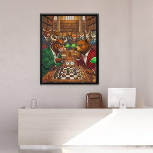 Bull V Bear Chess Match canvas wall art, room view
