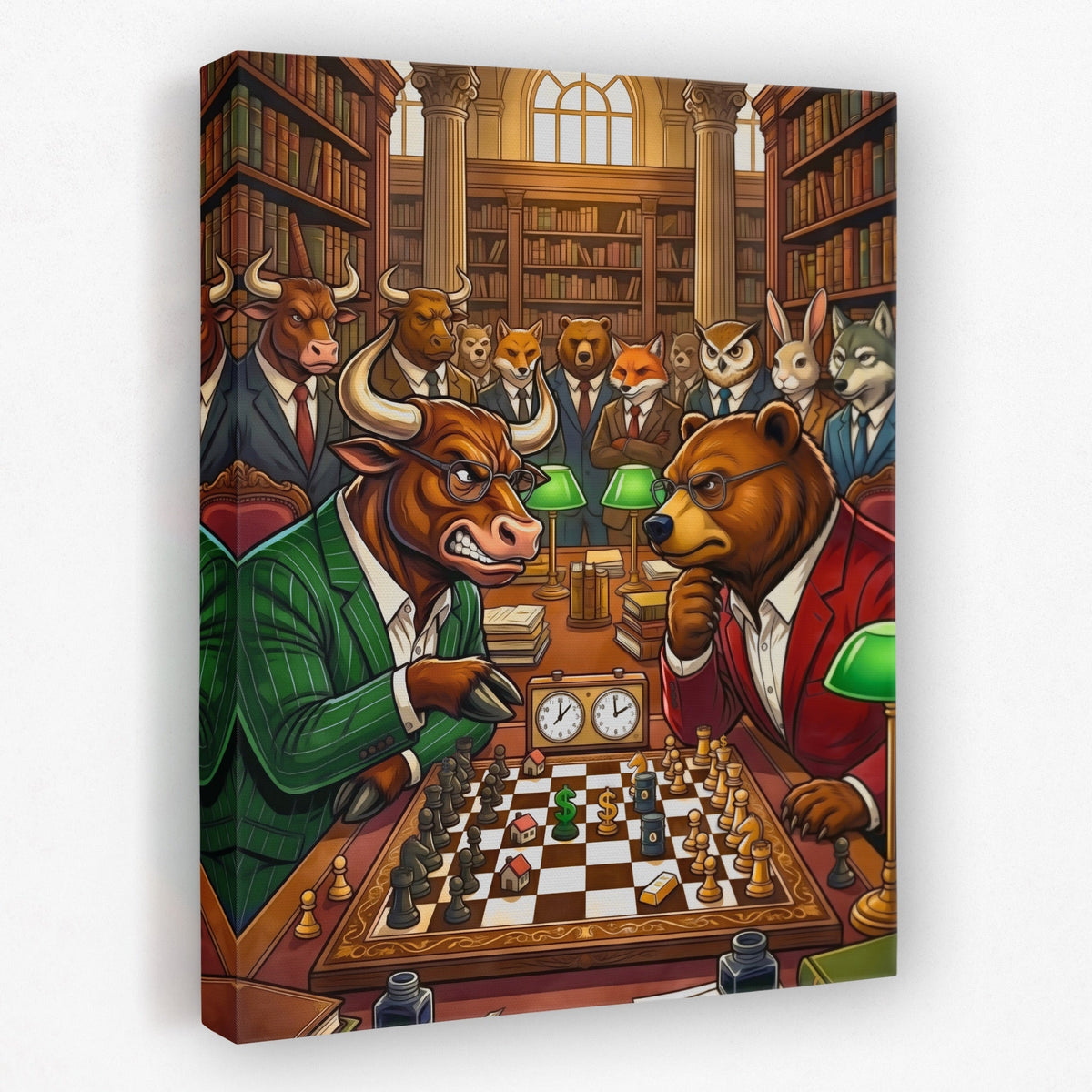 Bull V Bear Chess Match canvas wall art