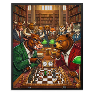 Bull V Bear Chess Match canvas wall art, room view